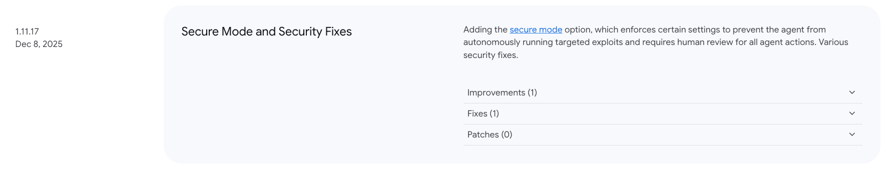Antigravityにセキュアモードが追加されていた